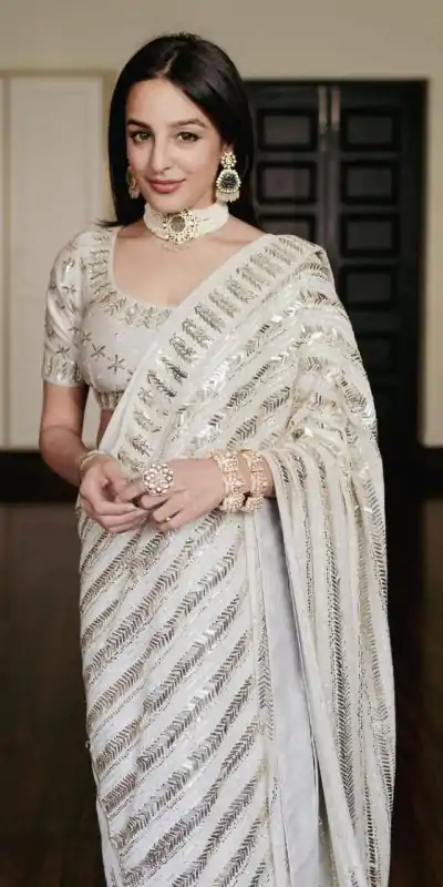 Fancy White Color Georgette Embroidery Sequins Saree Fancy White Color Georgette Embroidery Sequins Saree