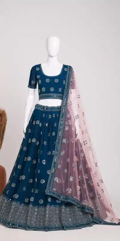 Felicity Blue Color Georgette Embroidery Sequins Lehenga Choli