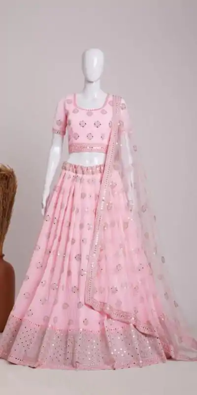 Felicity Pink Color Georgette Embroidery Sequins Lehenga Choli