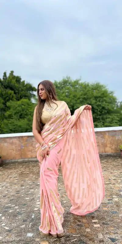 Glamorous Pink Color Georgette Embroidery Sequence Saree