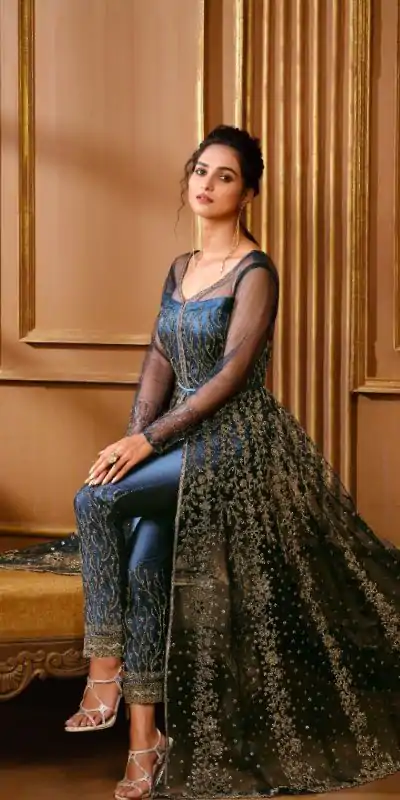 Graceful Navy Blue Color Vaishnavi Net Embroidery Salwar Suit