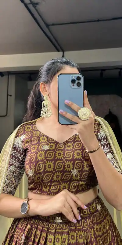 Grand Burgundy Color Chinon Digital Printed Embroidery Lehenga Choli