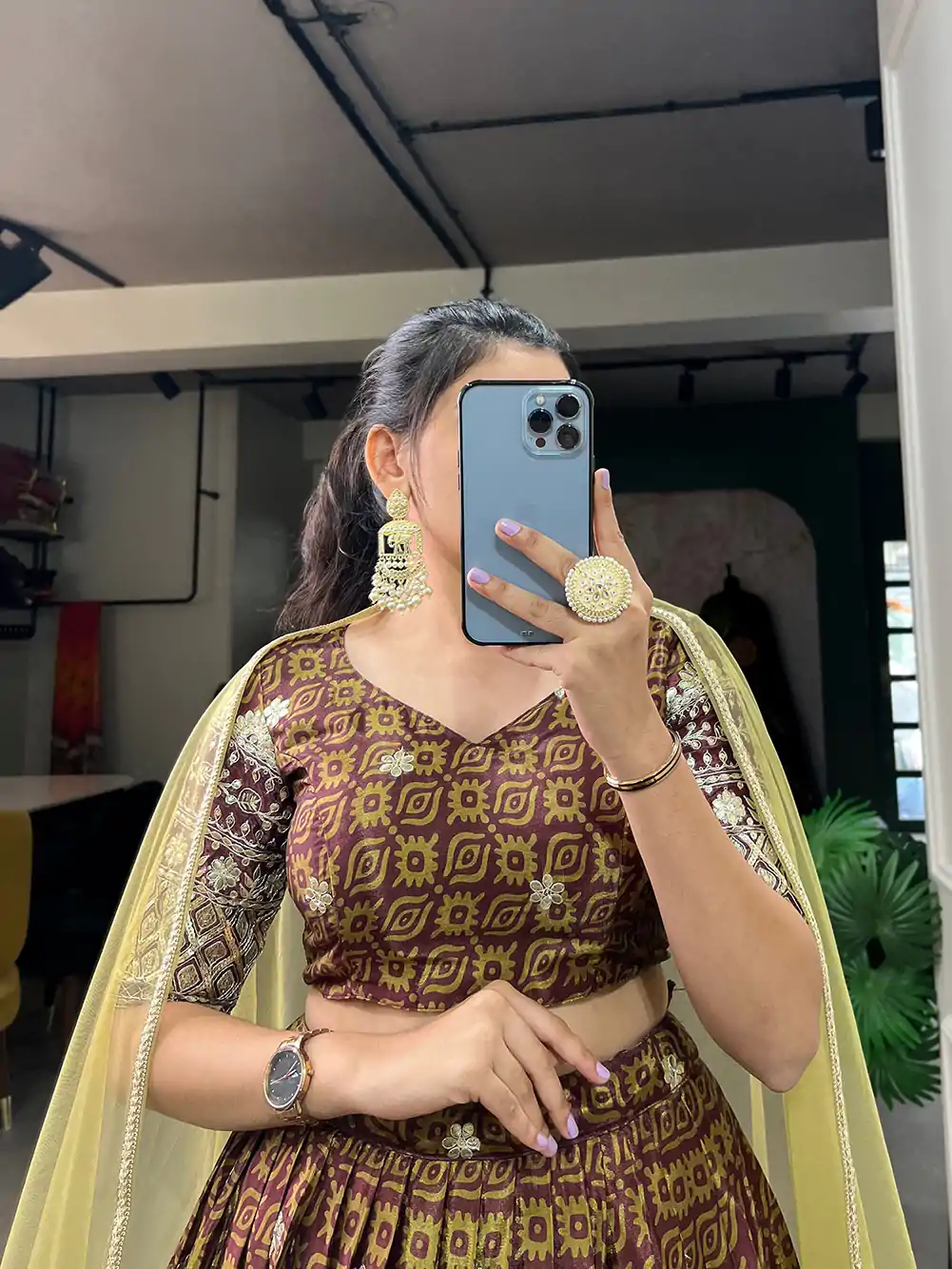 Grand Burgundy Color Chinon Digital Printed Embroidery Lehenga Choli