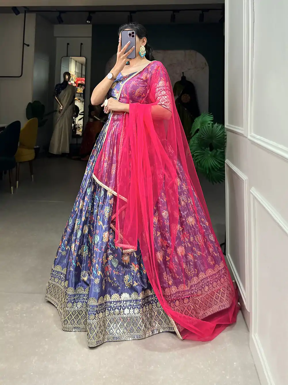 Grand Lavender Color Chinon Digital Printed Embroidery Lehenga Choli