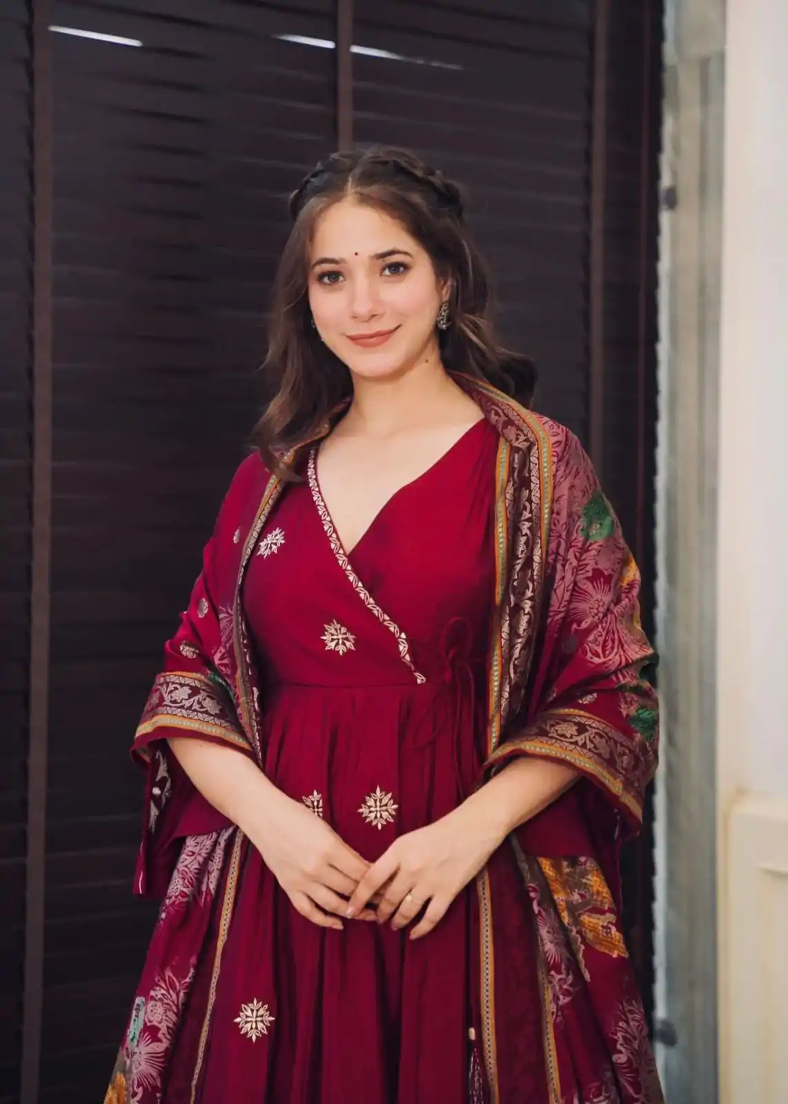 Grand Maroon Color Chinnon Silk Embroidery Work Salwar Suit