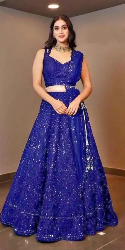 Luminous Blue Color Georgette Embroidery Work Lehenga Choli