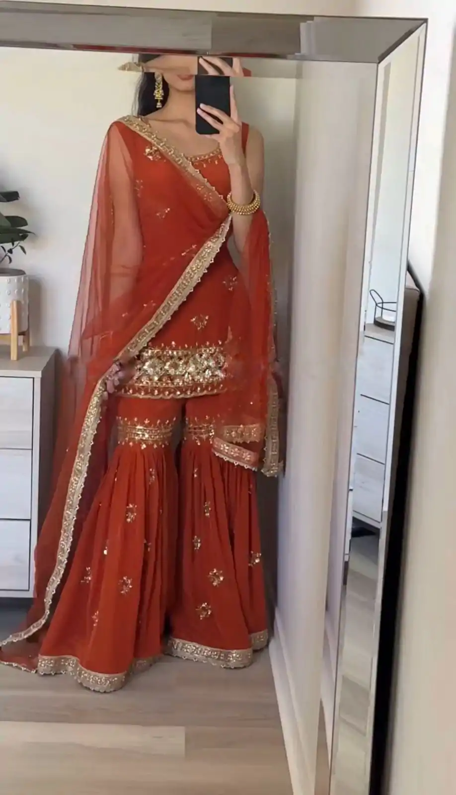 Luminous Brown Color Georgette Embroidery Sequence Salwar Suit