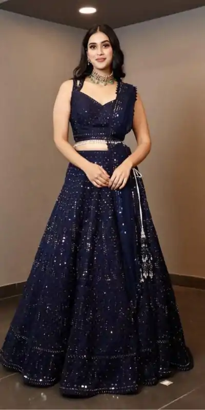 Luminous Navy Blue Color Georgette Embroidery Work Lehenga Choli