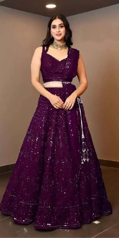 Luminous Purple Color Georgette Embroidery Work Lehenga Choli