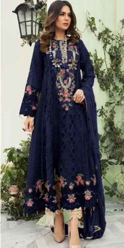 Majestic Blue Color Georgette Embroidery Work Salwar Suit