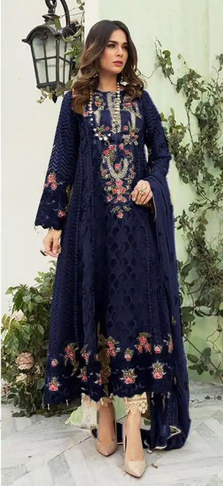 Majestic Blue Color Georgette Embroidery Work Salwar Suit