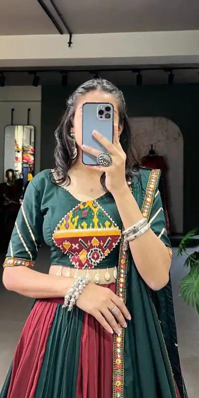 Majestic Green Color Rayon Printed Silk Work Lehenga Choli