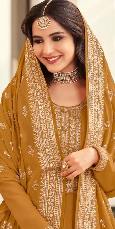 Majestic Mustard Color Georgette Embroidery Salwar Suit