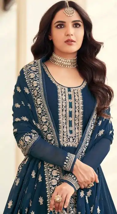 Majestic Navy Blue Color Georgette Embroidery Salwar Suit