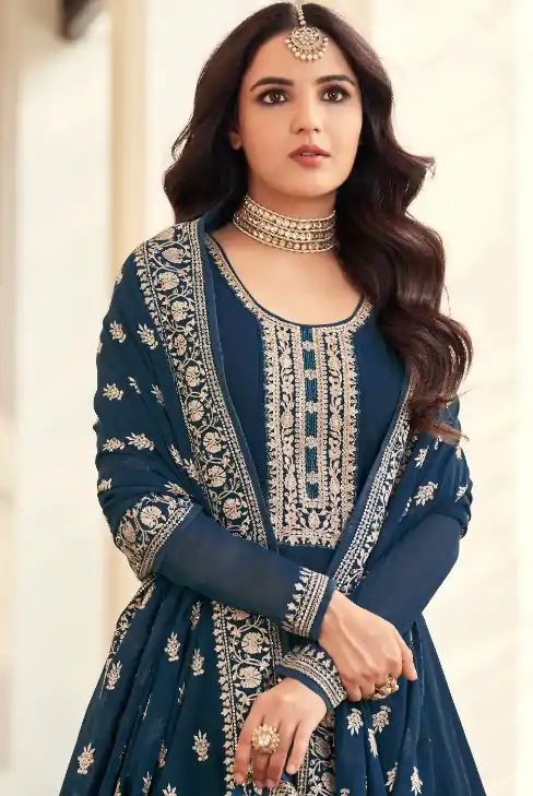 Majestic Navy Blue Color Georgette Embroidery Salwar Suit