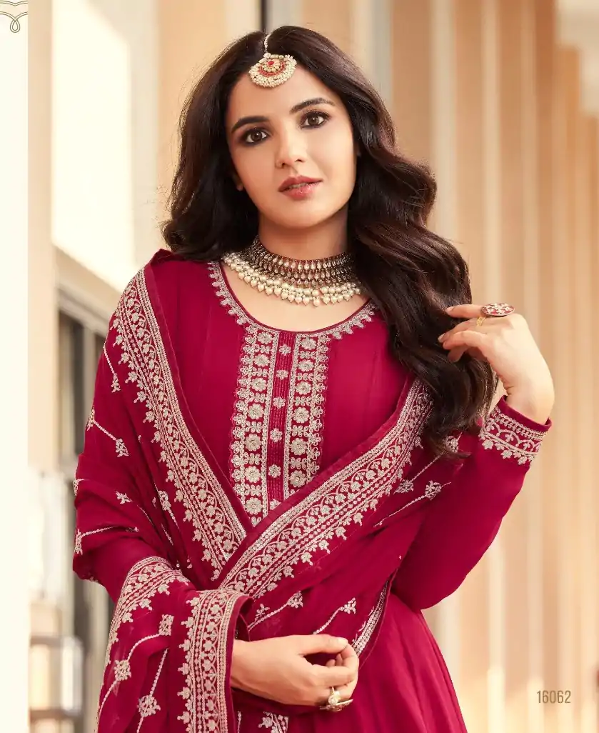 Majestic Red Color Georgette Embroidery Salwar Suit