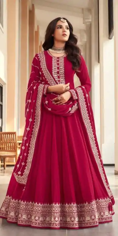 Majestic Red Color Georgette Embroidery Salwar Suit