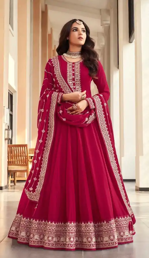 Majestic Red Color Georgette Embroidery Salwar Suit