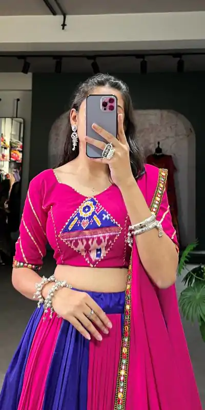 Majestic Royal Blue Color Rayon Printed Silk Work Lehenga Choli