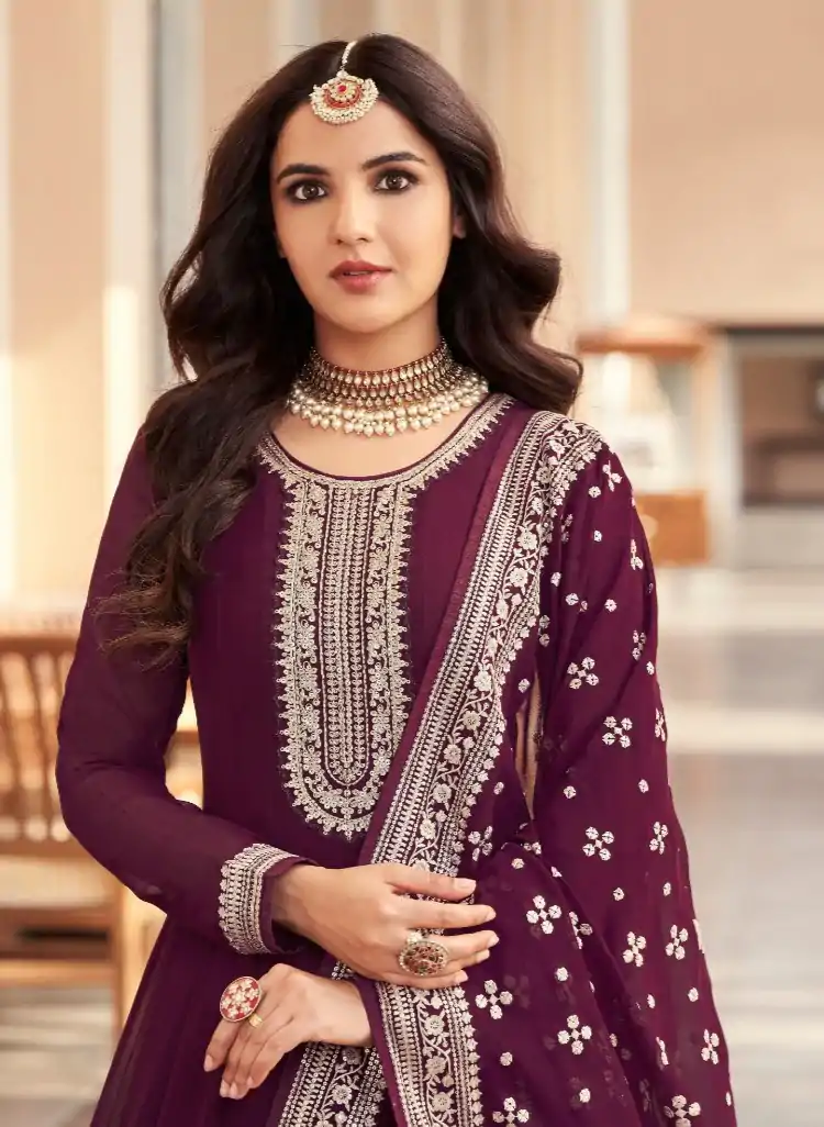 Majestic Wine Color Georgette Embroidery Salwar Suit
