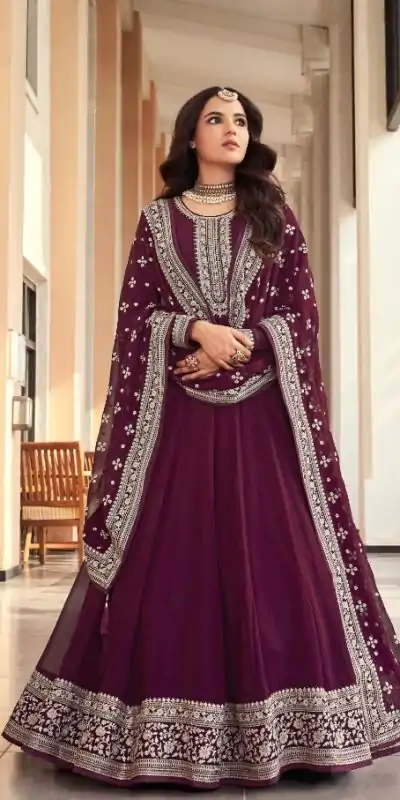 Majestic Wine Color Georgette Embroidery Salwar Suit