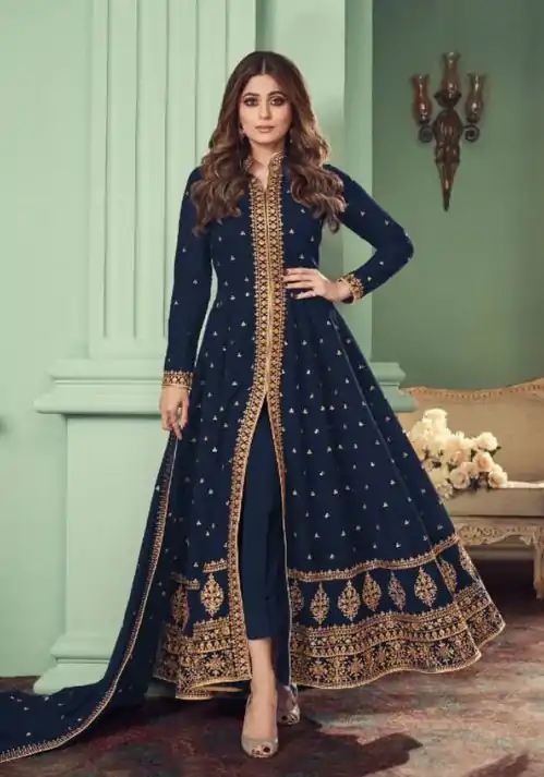Marvel Blue Color Heavy Georgette Embroidery Sharara Suit