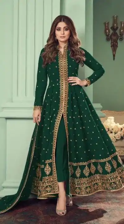 Marvel Green Color Heavy Georgette Embroidery Sharara Suit