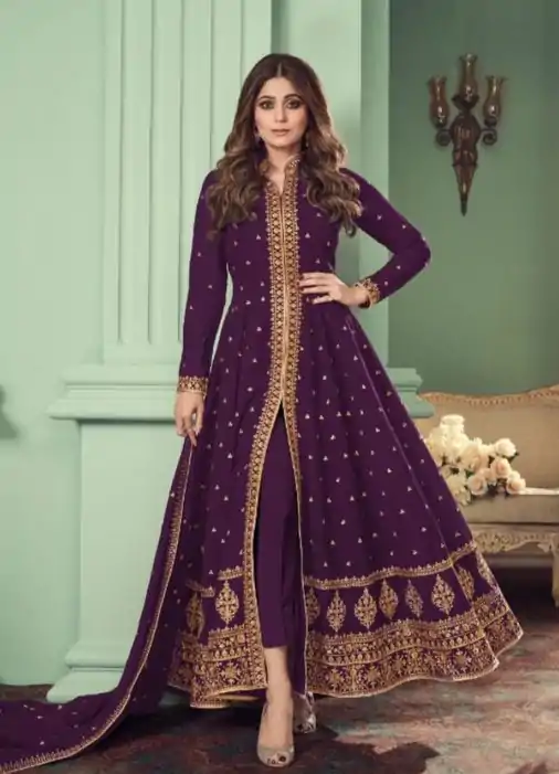 Marvel Purple Color Heavy Georgette Embroidery Sharara Suit