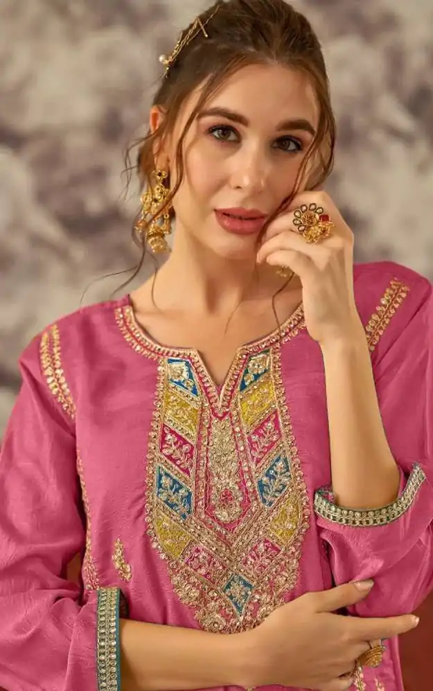 Pretty Pink Vichitra Embroidery Codding Sequence Salwar Suit