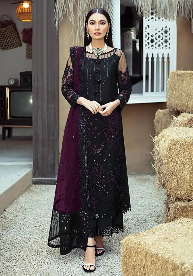 Special Black & Purple Georgette Embroidery Work Salwar Suit