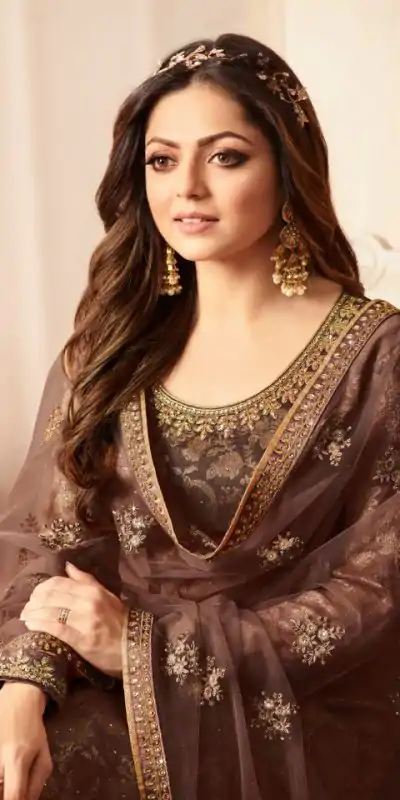 Special Coffee Color Jacquard Silk Georgette Diamond Sharara Suit