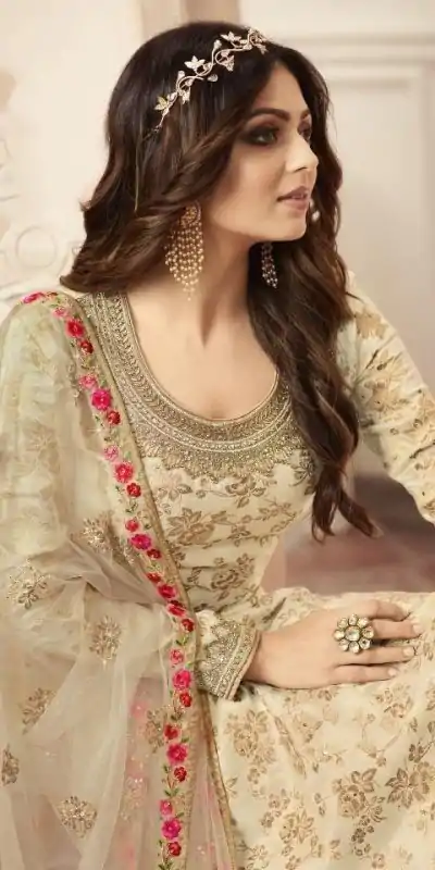 Special Cream Color Jacquard Silk Georgette Diamond Sharara Suit