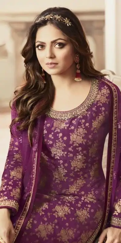 Special Purple Color Jacquard Silk Georgette Diamond Sharara Suit