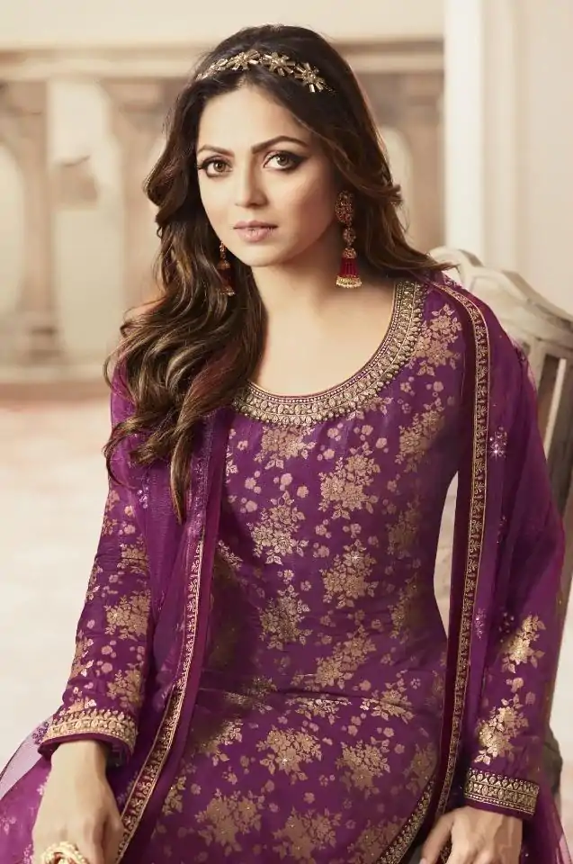 Special Purple Color Jacquard Silk Georgette Diamond Sharara Suit