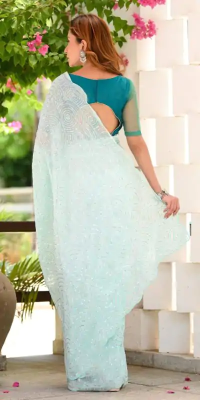 JR 622 Light Blue Color Georgette Sequence Work Casual, Party Wear, Wedding, Events Etc. Expected Delivery 4-6 Working Days @1849/- | Sarees, Bollywood Sarees, Creative Sarees, Designer Sarees, Embroidered Sarees, Ethnic Saree, Modern Digital sarees, Party Wear Sarees