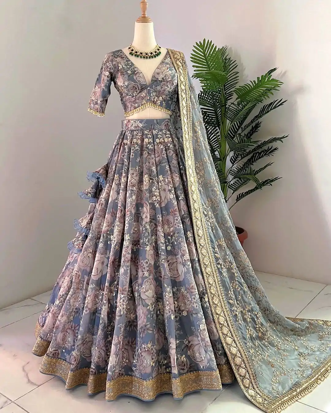 ZSR 3073 Blue Color Chinon Silk Digital Printed Lehenga Choli Wedding, Party, Events Etc. Expected Delivery 4-6 Working Days 2399/- | Lehenga, Bollywood Lehenga, Creative Lehenga, Designer Lehenga, Embroidered Lehenga, Party Wear Lehenga
