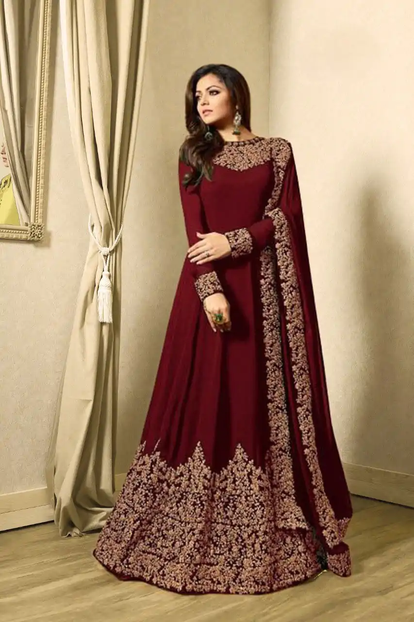 Superb Dark Maroon Color Georgette Cording Sharara Suit