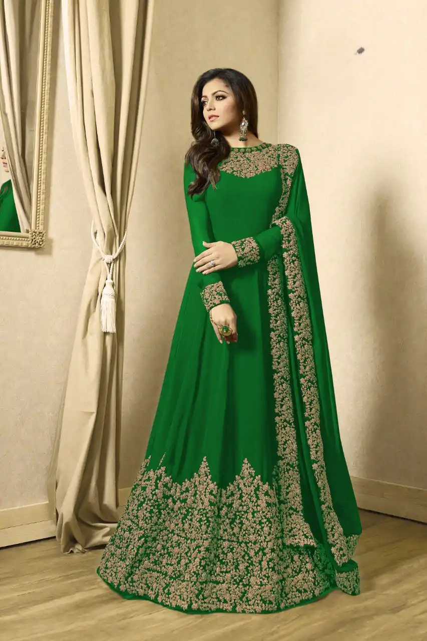 Superb Green Color Georgette Cording Sharara Suit