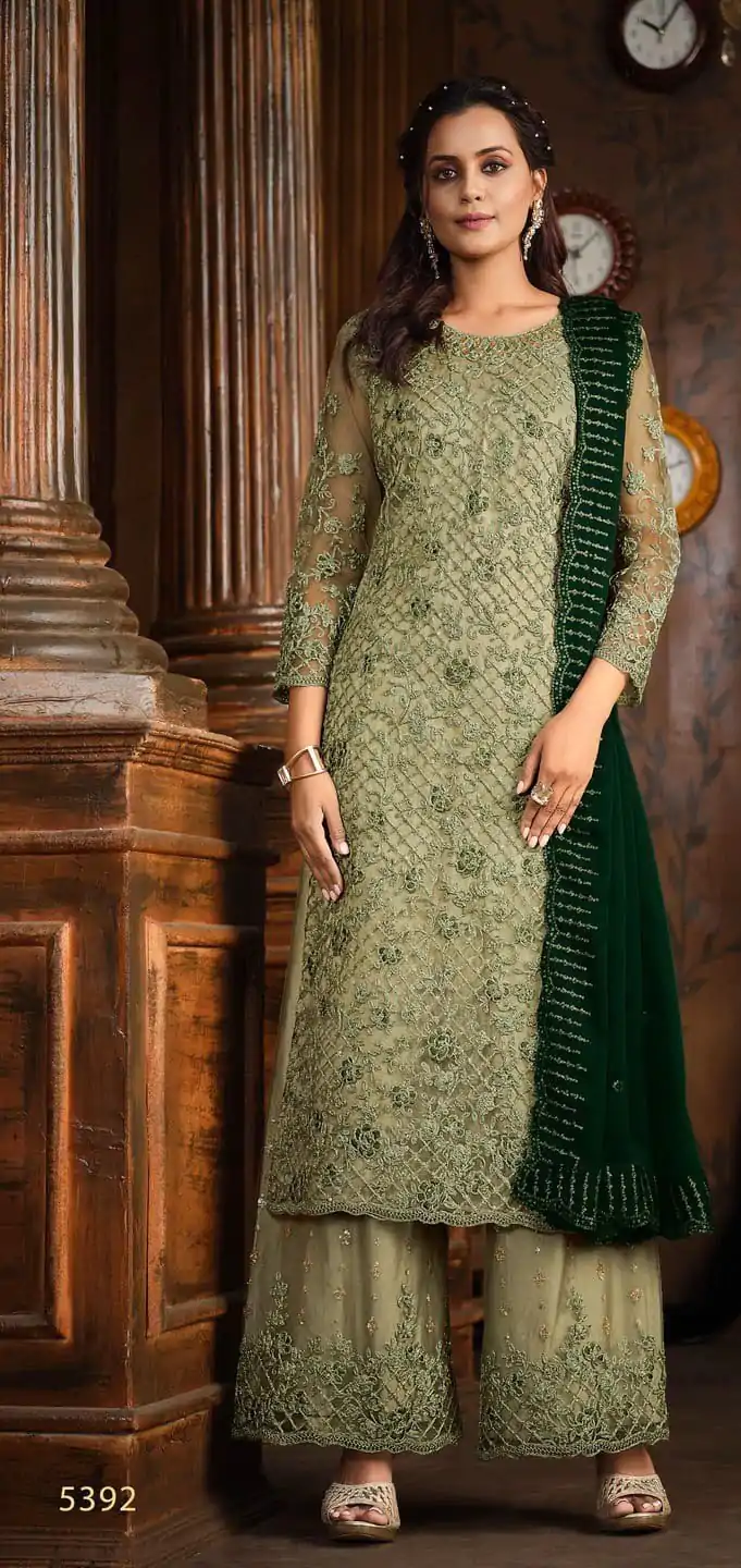Superb Green Heavy Net Coding Sequence Embroidery Salwar Suit