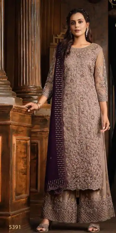 Superb Grey Heavy Net Coding Sequence Embroidery Salwar Suit