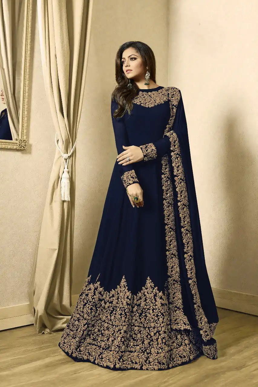 Superb Navy Blue Color Georgette Cording Sharara Suit