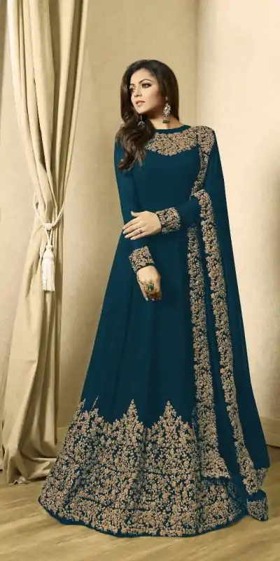 Superb Peacock Blue Color Georgette Cording Sharara Suit