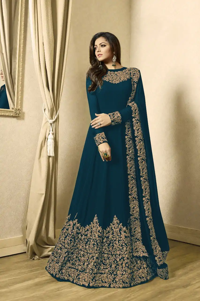 Superb Peacock Blue Color Georgette Cording Sharara Suit
