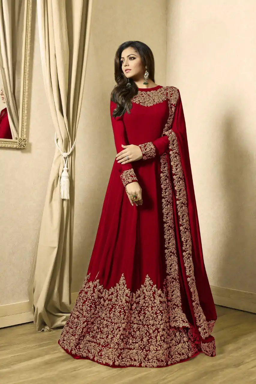 Superb Red Color Georgette Cording Sharara Suit