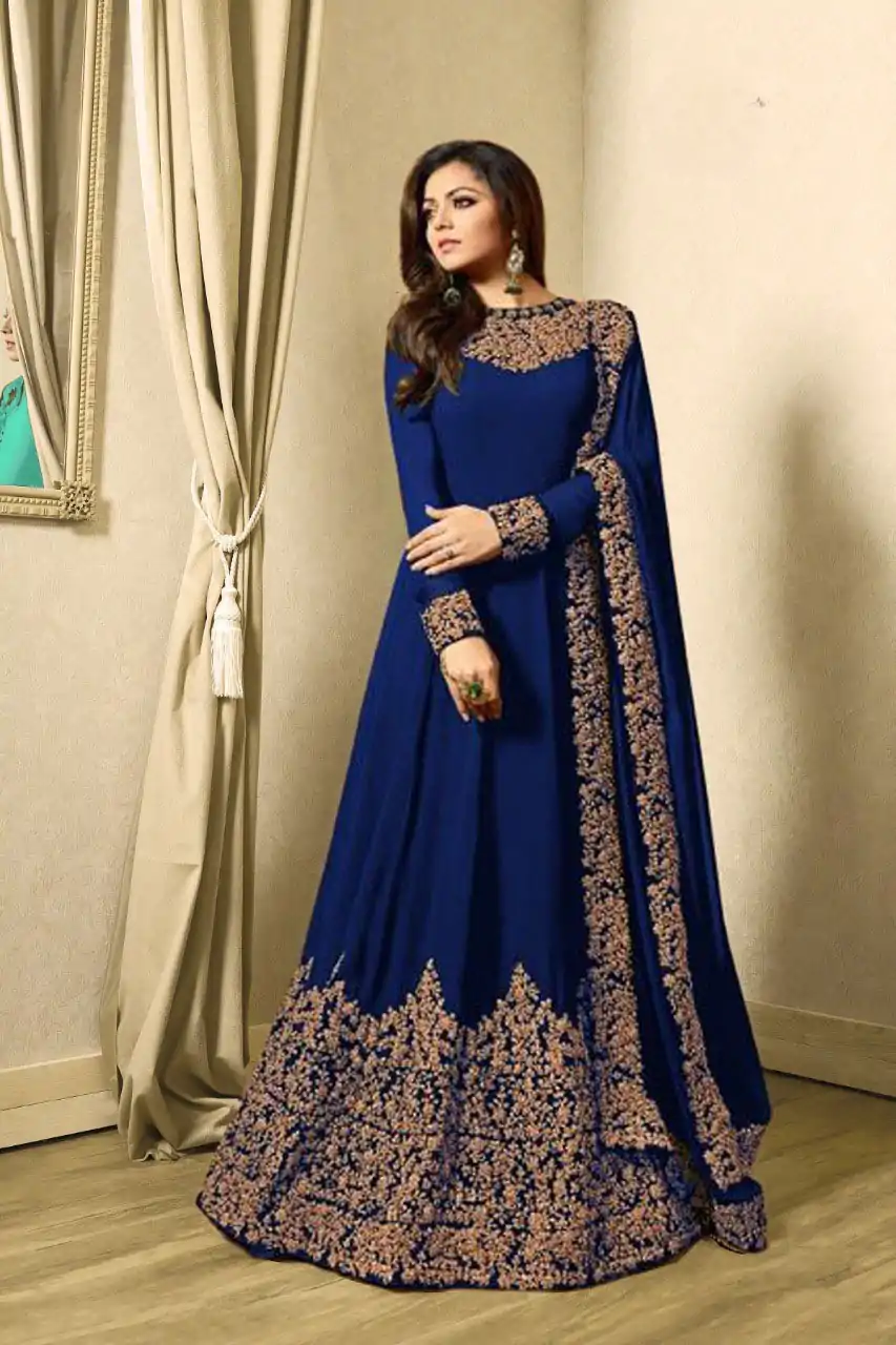 Superb Royal Blue Color Georgette Cording Sharara Suit
