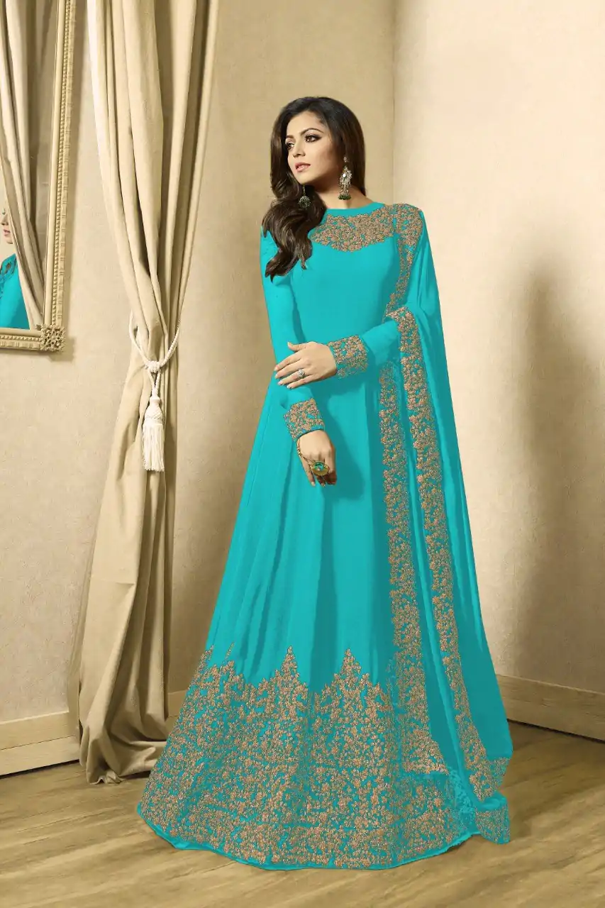 Superb Sky Blue Color Georgette Cording Sharara Suit