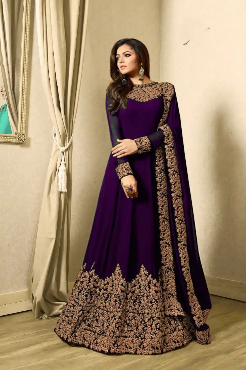 Superb Violet Color Georgette Cording Sharara Suit