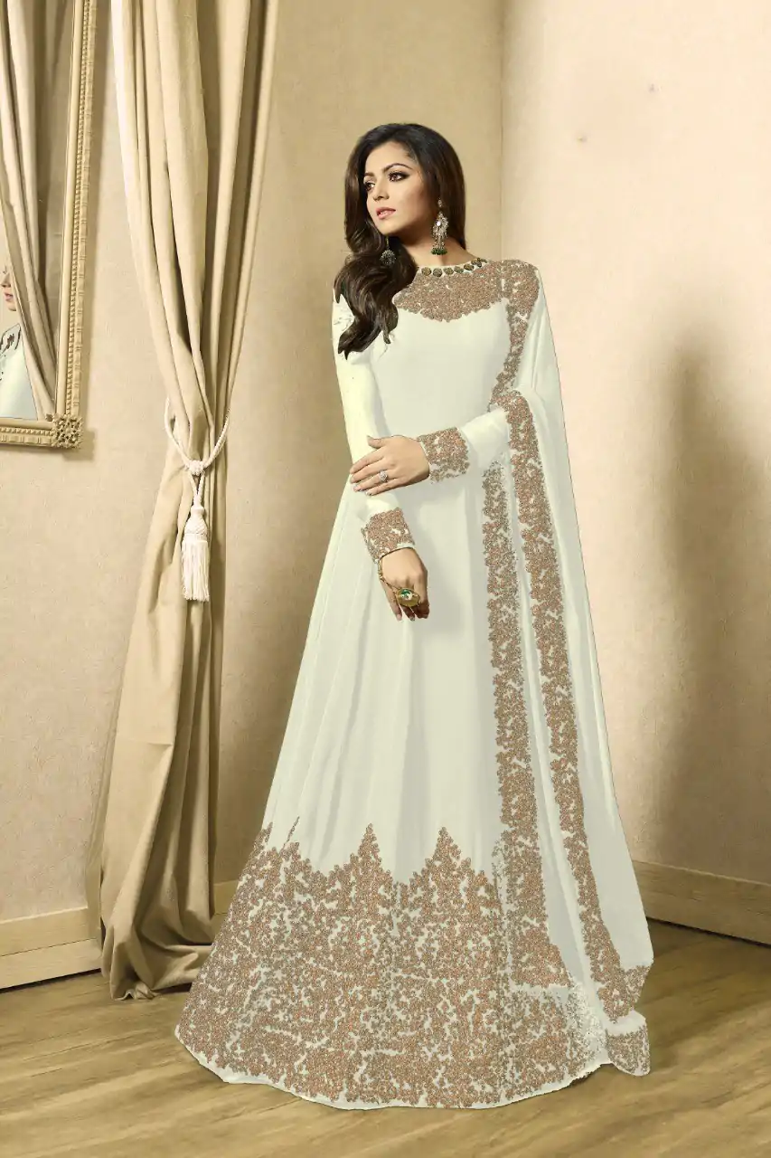 Superb White Color Georgette Cording Sharara Suit