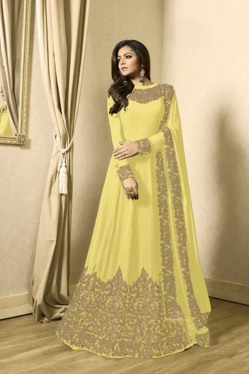 Superb Yellow Color Georgette Cording Sharara Suit
