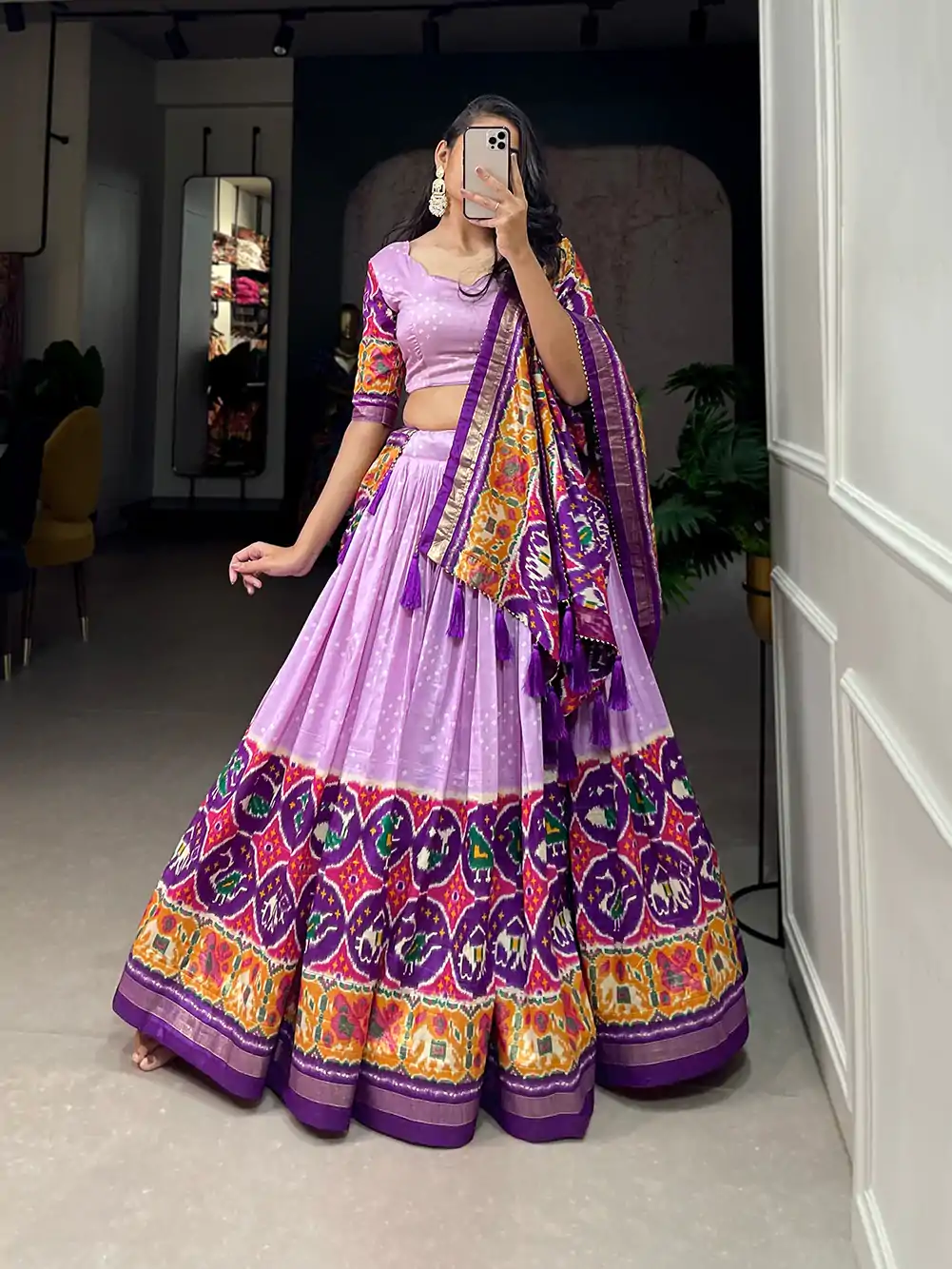 LNB 1684 Lavender Color Tussar Silk Patola Printed Lehenga Cho Festive Party Wedding, Events etc. Delivery 4-6 Working Days @2549/- | Lehenga, Bollywood Lehenga, Creative Lehenga, Designer Lehenga, Embroidered Lehenga, Party Wear Lehenga